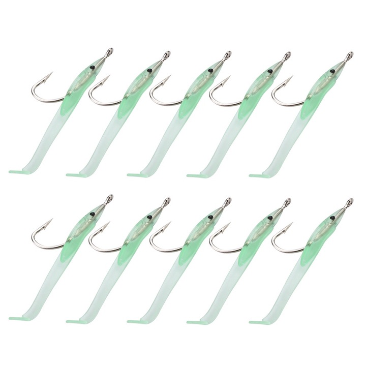 Momeala artificiala pentru pescuit, Enforose, moale luminoasa cu coada lunga cu carlig, (5,5 cm 10 buc)