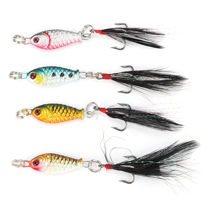 4 db kemény hal alakú horgászcsali Enforose horgokkal, többszínű