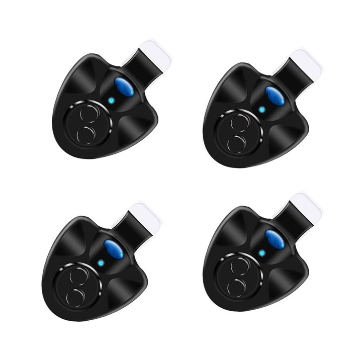 Set 4 alarme pentru muscaturi de pescuit, Axroad Mall, Cu Alarma sonora si indicator LED, Sensibilitate ridicata, Usor de folosit, Negru
