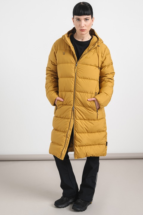 Jack Wolfskin, Geaca cu finisaj rezistent la apa, umplutura cu puf si gluga Crystal Palace, Maro deschis, M