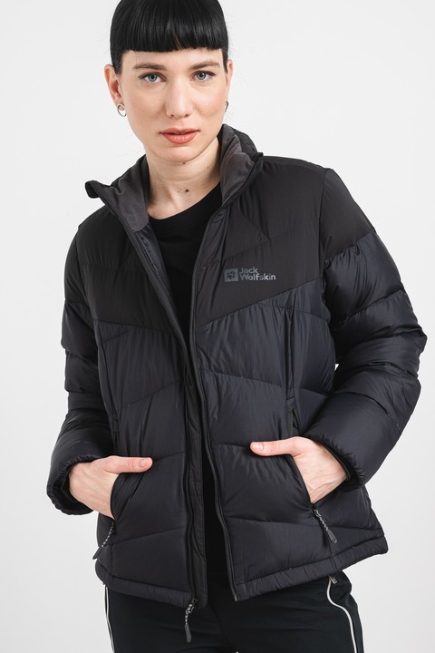 Jack Wolfskin, Зимно яке с цип и лого, Черен