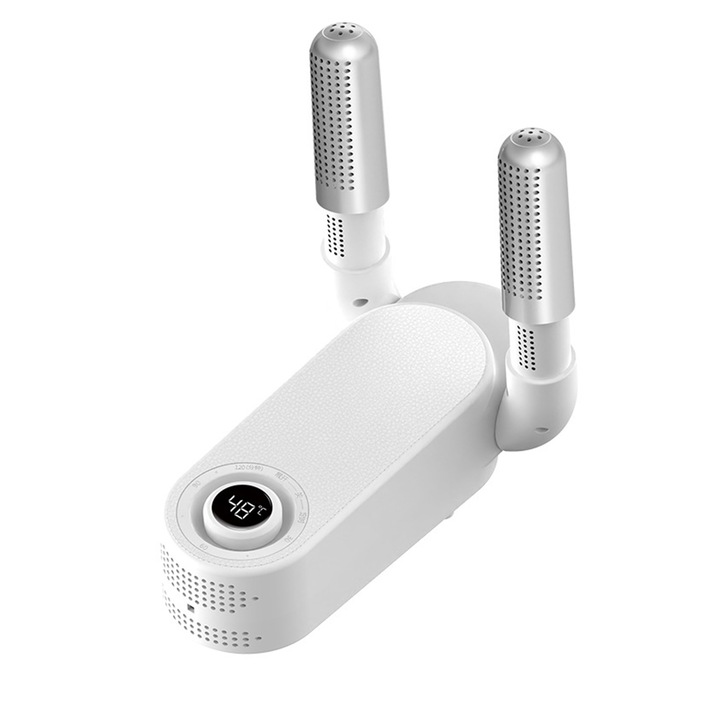 Uscator electric pentru incaltaminte, Axroad Mall, Rotatie la 360°, Temporizator liber 30/60/90/120 minute, Elimina eficient mirosurile si antibacterian, Cu Protectie la supraincalzire, Design pliabil, ABS+PP, Alb