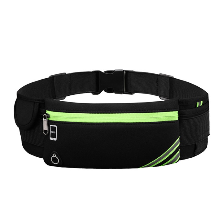 Тънък колан за бягане Fanny Pack, чанта за кръста за тренировки по туризъм, колоездене, светлоотразителен колан за бегачи, джобен колан за джогинг, държач за телефон за пътни пари за бягане - черен