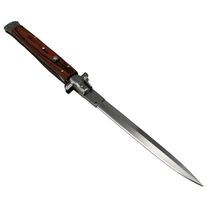 Cutit Briceag automat, Italian Blade, Stiletto, otel inoxidabil, 34 cm, husa, maro