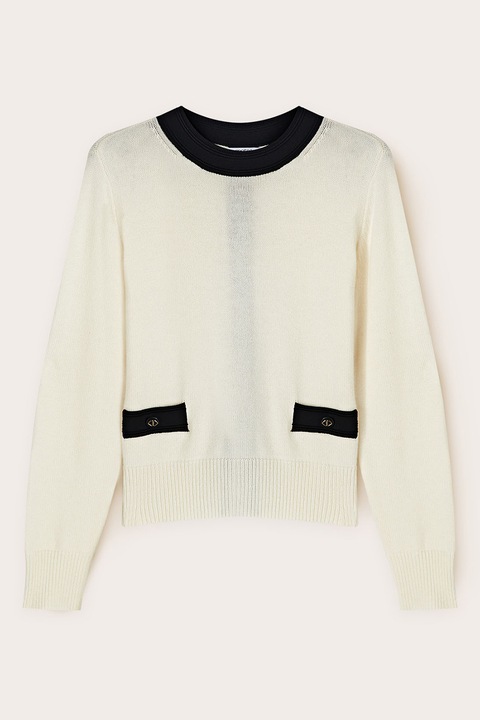 Motivi, Pulover din amestec de lana cu inchidere pe spate, Negru/Alb murdar, S