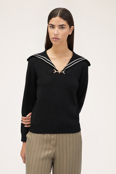 Motivi, Pulover cu garnituri si fenta contrastante, Alb/Negru