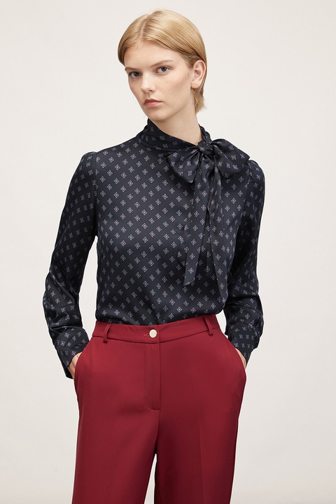 Motivi, Bluza eleganta cu model, Alb/Roz/Bleumarin, 34