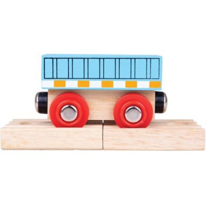 Вагон играчка, релса Bigjigs, дървена, синя, 3 година+