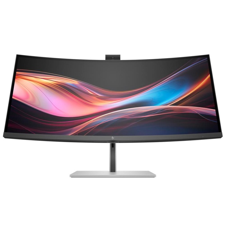 Монитор IPS LED HP 34" 734pm S7Pro, WQHD 3440 x 1440, HDMI, DisplayPort, извит екран, сребристи високоговорители