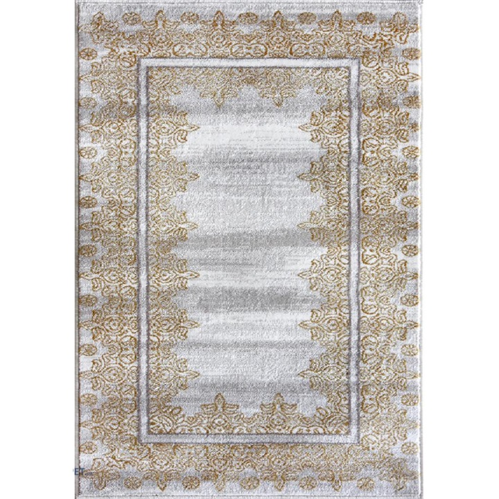 Covor Model Covorexpert 28029-101, Marime 80 x 150 cm, Auriu, Gri, Lungime Fir 8 mm, Antialergic, Polipropilena, Living, Dormitor, Sufragerie, Birou 80 x 150