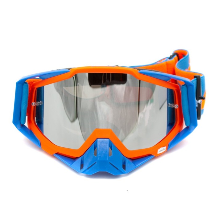Ochelari cross/atv/enduro, Asix AS1, lentila argintiu, culoare rama portocaliu/albastru mat