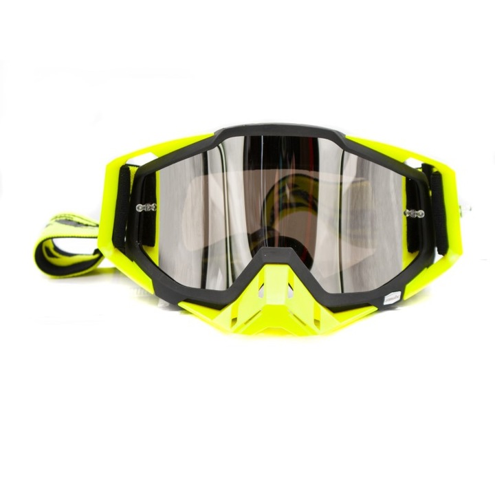 Ochelari cross/atv/enduro, Asix AS1, lentila argintie, culoare rama galben fluo/negru mat