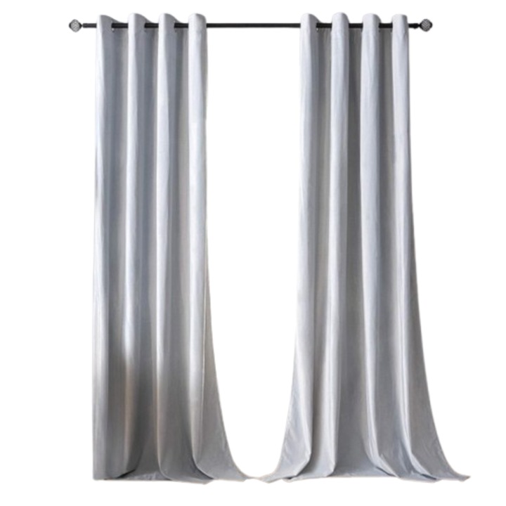 Set de 2 perdele din catifea MIULEE, groase, pentru dormitor, cu inele, 140 x 280 cm, gri deschis