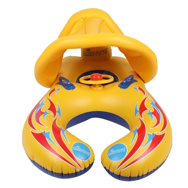 Двоен пояс за плуване за родители и деца, longziming, с подвижен сенник, 90x90cm, многоцветен