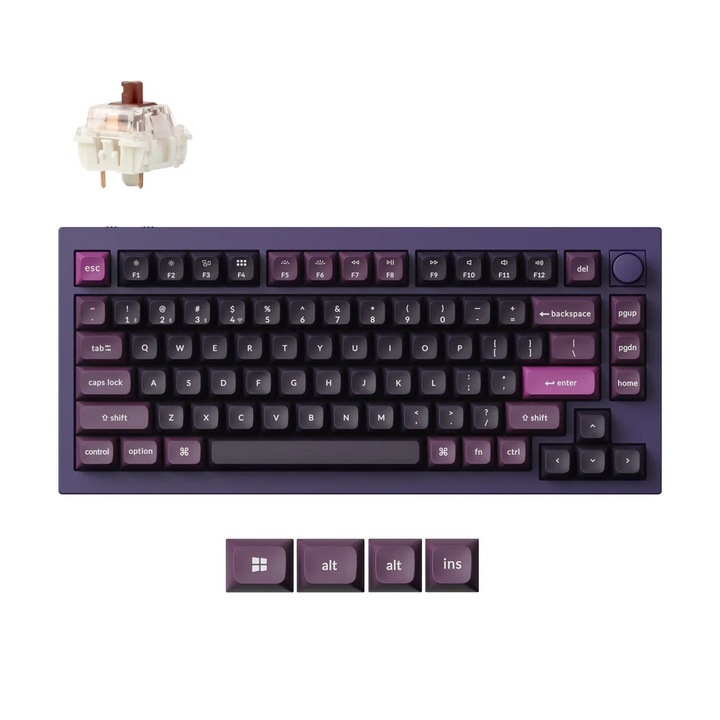 Безжична механична клавиатура Keychron Q1 Max QMK/VIA, Hot-Swappable, 2.4GHz, Bluetooth 5.1, USB-C, Gateron Jupiter Brown, лилаво