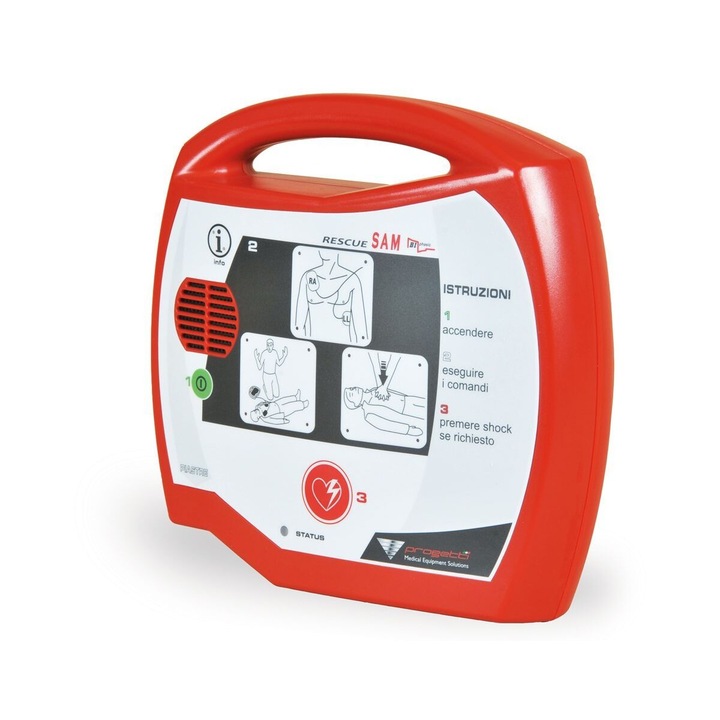 Defibrilator tip AED, RESCUE SAM, semiautomat cu electrozi adulti si copii + Geanta