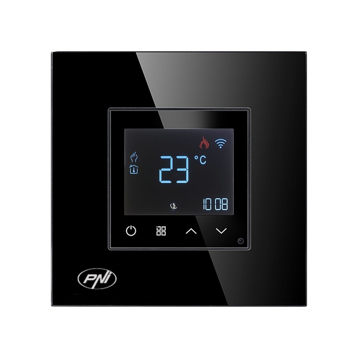 Termostat inteligent PNI CT25B WiFi pentru centrala termica pe gaz, montaj incastrat, 16A, control din aplicatia Tuya Smart, programare zilnica, mod manual/automat, culoare negru