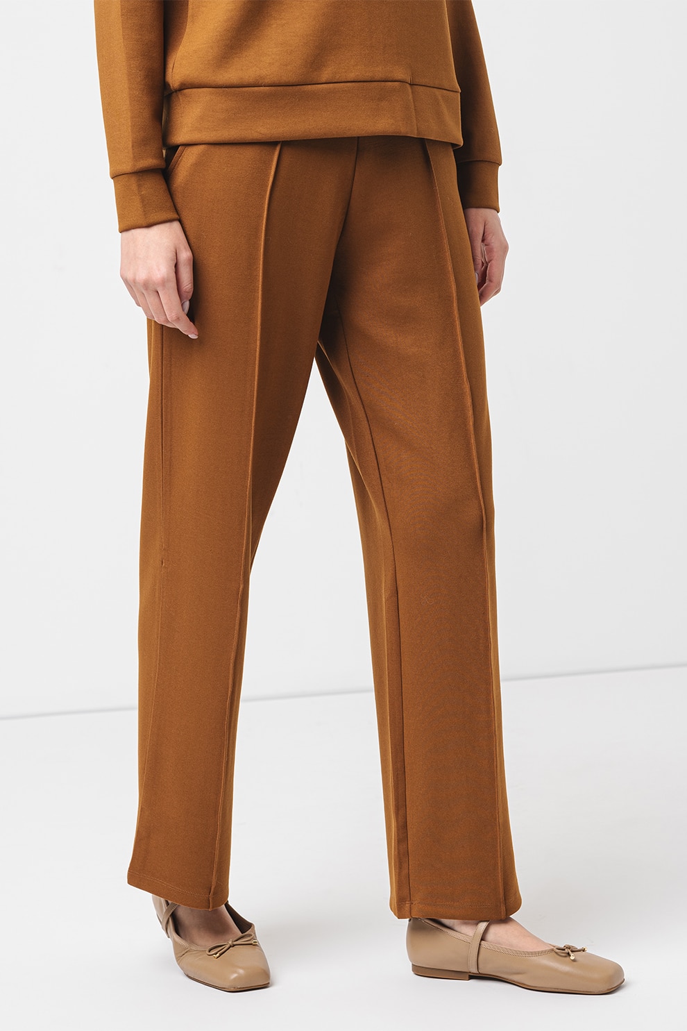 Vila, Pantaloni drepti din amestec de modal Reflecti, Caramel, S