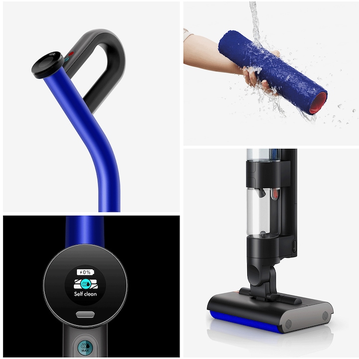 Aspirator vertical fara fir cu spalare Dyson WashG1™, autonomie pana la 35 de minute, rezervor apa curata 1l, rezervor apa murdara 0.8l, 3 niveluri de hidratare, functie de autocuratare in doar 140 de secunde