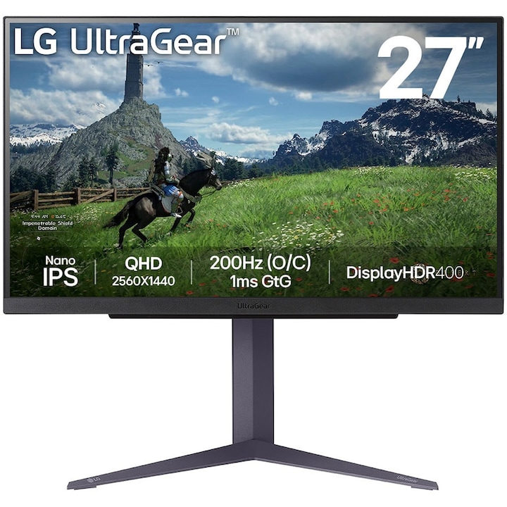 LG 27GS85Q-B.AEU UltraGear™ Nano IPS LED 27" Gaming monitor, QHD (2560x1440), 180Hz (200Hz O.C.), 1ms, AMD FreeSync™, NVIDIA G-Sync™, DisplayHDR™ 400, DCI-P3 98%, HDMI, DisplayPort, Jack, USB, Pivot, fekete