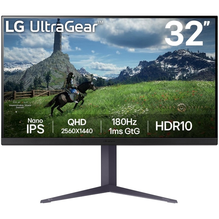 LG 32GS85Q-B.AEU UltraGear™ LED Nano IPS 31.5" Gaming monitor, QHD (2560x1440), 180Hz, 1ms, AMD FreeSync™, NVIDIA G-Sync™, HDR 10, DCI-P3 98%, HDMI, DisplayPort, Jack, USB, Pivot, fekete