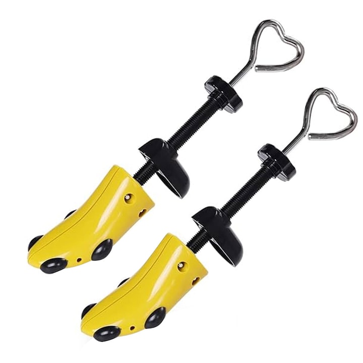 Set 2 x San Incaltaminte GREATON, Reglabil In Lungime/Latime, Ideal Pentru Largit Si Alungit Pantofi, Mocasini, Adidasi, Marime Ajustabila 34 - 40, Plastic/Metal, Galben/Negru