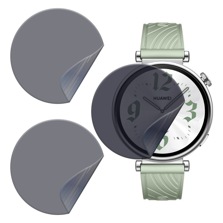 Set 3 x Folie de Protectie Privacy pentru Huawei Watch GT 4 (41mm), Silicon Hydrogel Regenerabil, Flexible Hydro-Crystal, Instalare Usoara, Optim Full Protection, Negru
