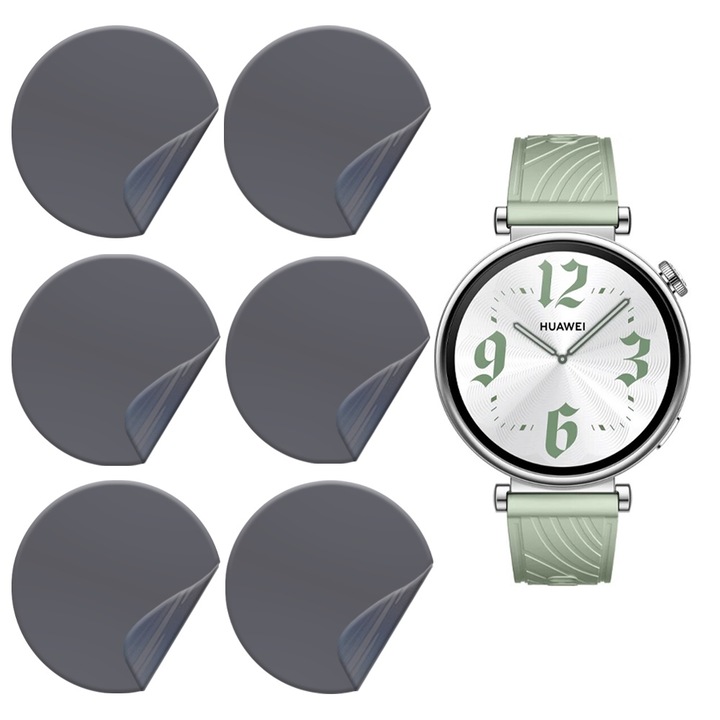 Set 6x Folii de Protectie Privacy pentru Huawei Watch GT 4 (41mm), Silicon Hydrogel Regenerabil, Flexible Hydro-Crystal, Instalare Usoara, Optim Full Protection, Negru