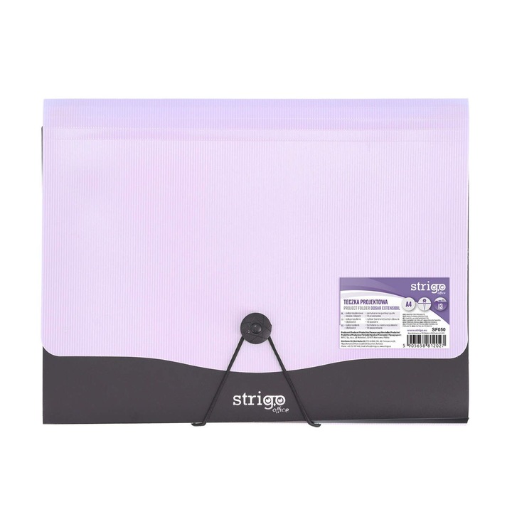 Папка Strigo PP, A4, 13 отделения, ластик, метален клипс, лилав