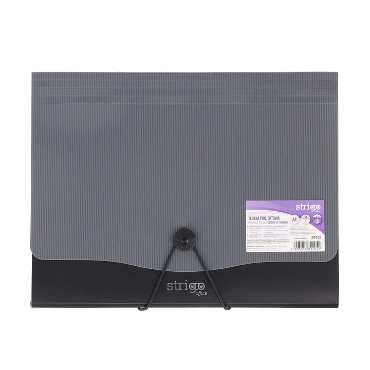 Папка Strigo PP, А4, 13 отделения, ластик, метална щипка, сива