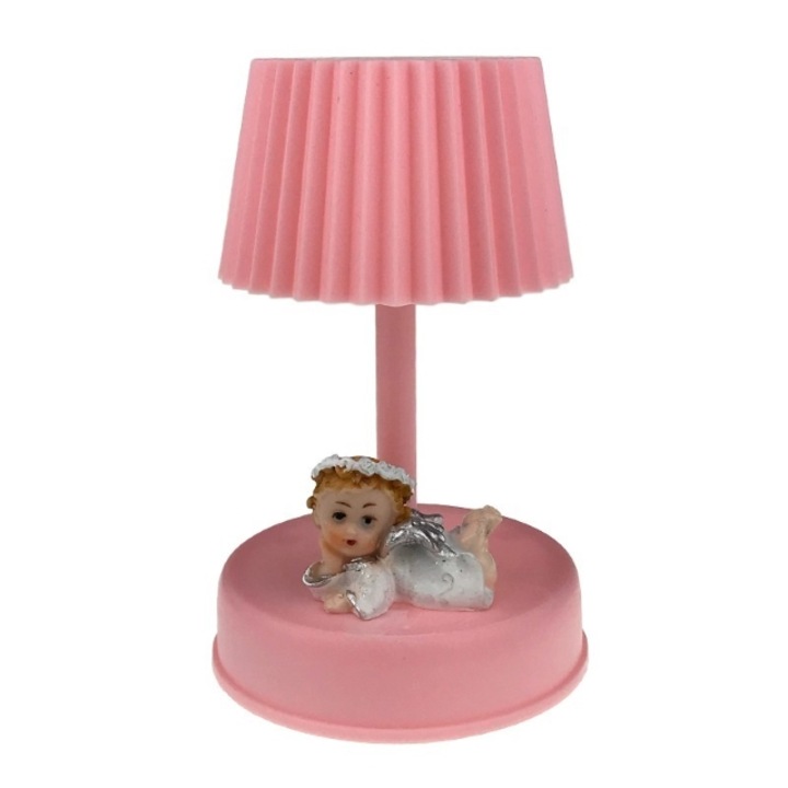 Veioza din plastic cu ingeras, cu lumina si muzica.10x15 cm roz M1