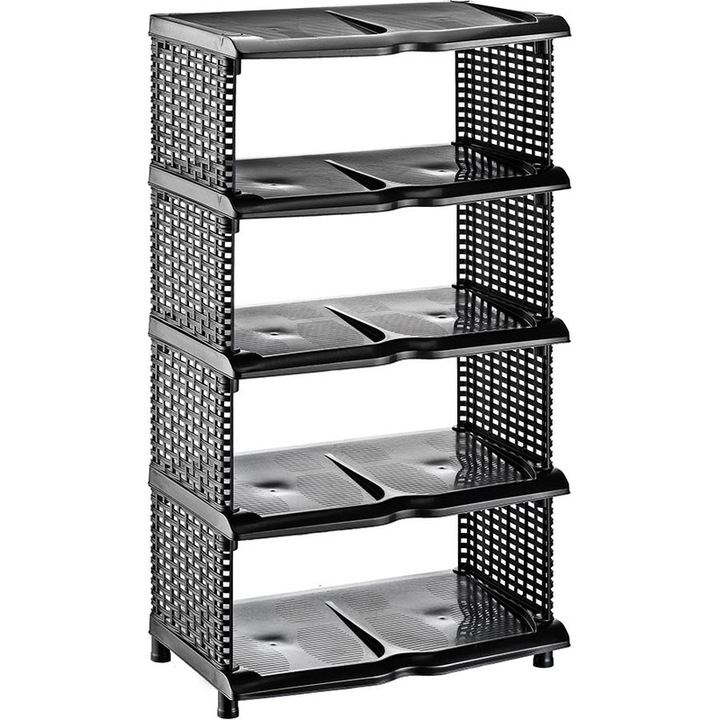 Cipőtartó, 5 polc, fekete, 48 x 30,5 x 86 cm