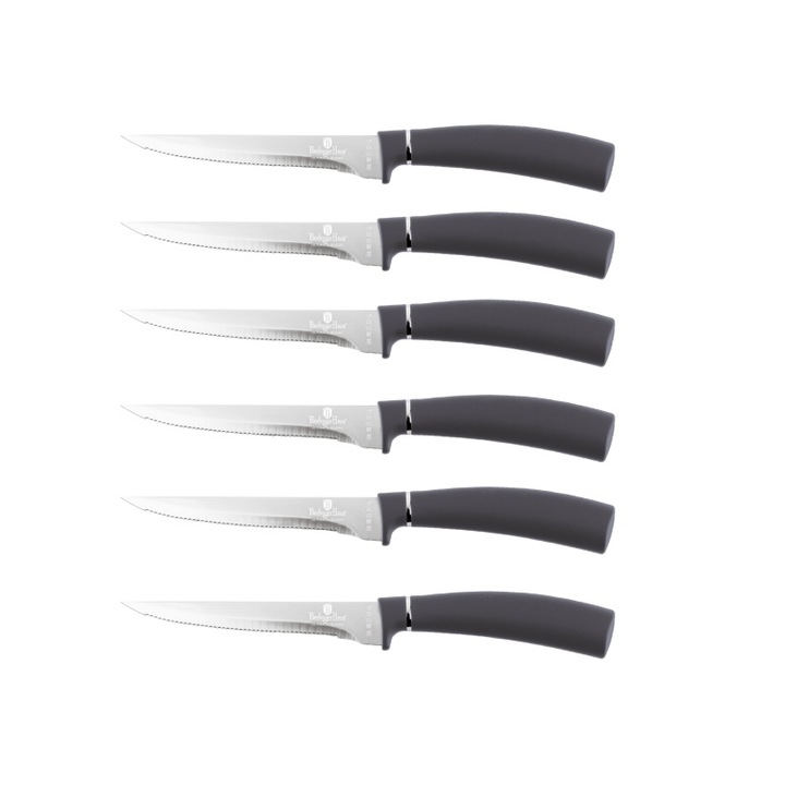 Set 6 cutite pentru friptura BerlingerHaus, inox, 11.5cm, negru