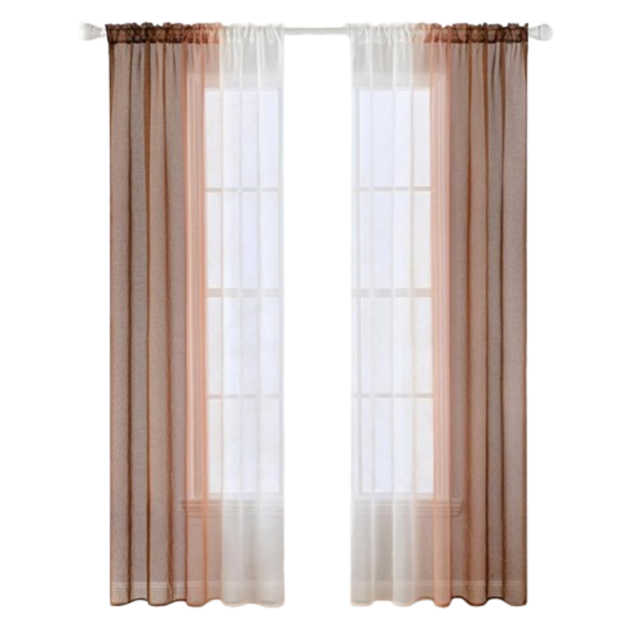 Комплект 2 прозрачни пердета MIULEE, двуцветни, 140 х 225 см, кафяво/бяло