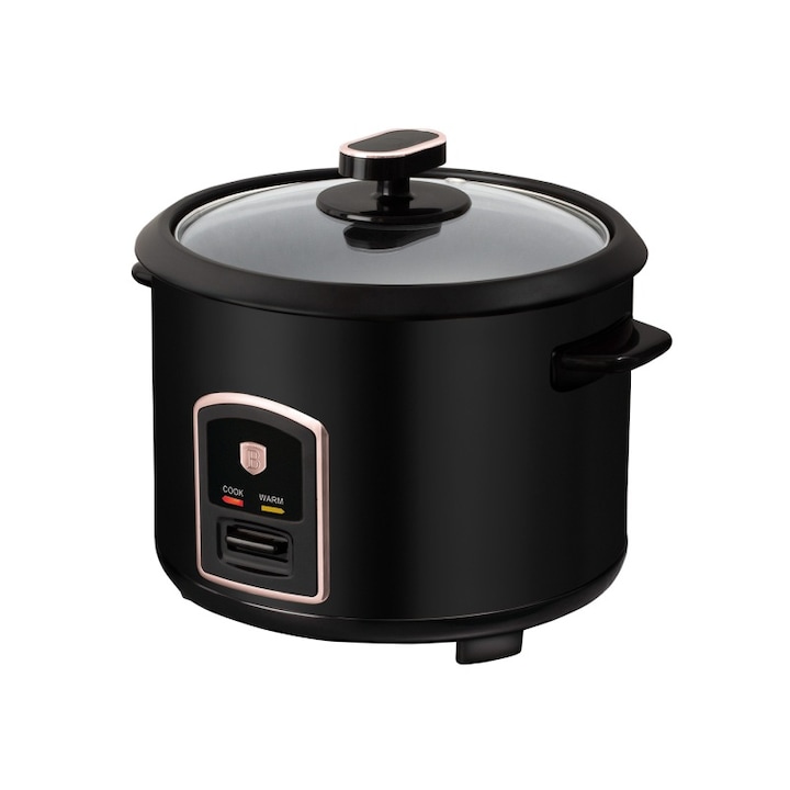 Уред за готвене на ориз 1.8l, BerlingerHaus Black Rose Gold, неръждаема стомана, термоустойчив стъклен капак, 700W