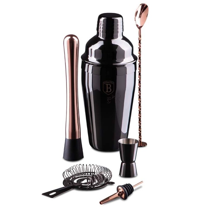 Set de 6 piese pentru barmani, BerlingerHaus, negru/roz, inox, 0.55l