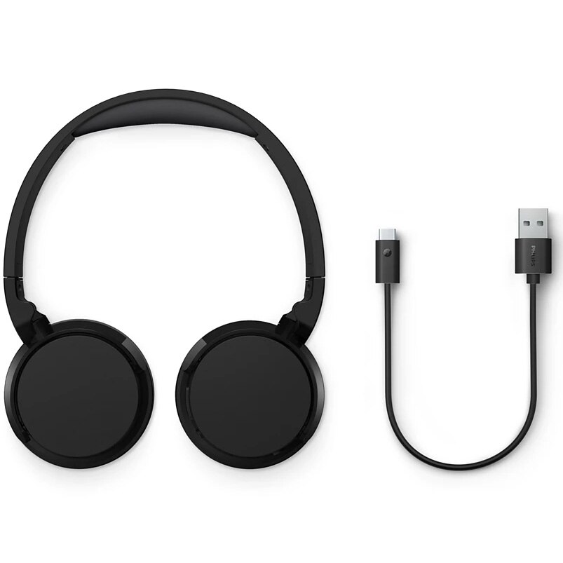 Casti wireless on-ear Philips TAH3209BK/00, Bluetooth 5.3, autonomie 25 h, microfon si control volum, pliabile, negru