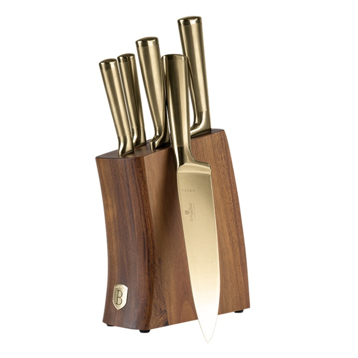 Set 5 cutite, BerlingerHaus, inox, cu suport, auriu