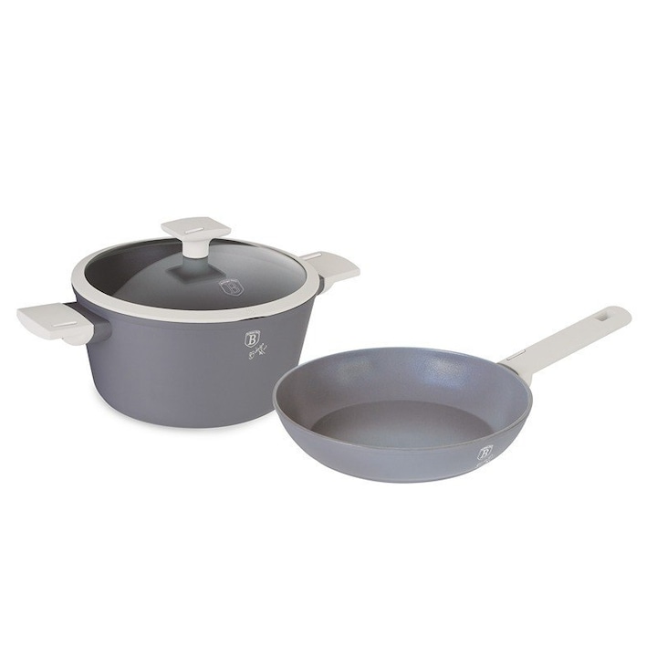 Set Oala si Tigaie, BerlingerHaus, Aluminiu, 24 x 11.8 cm / 24 x 4.8 cm, 1.7 L / 4.1 L, Gri
