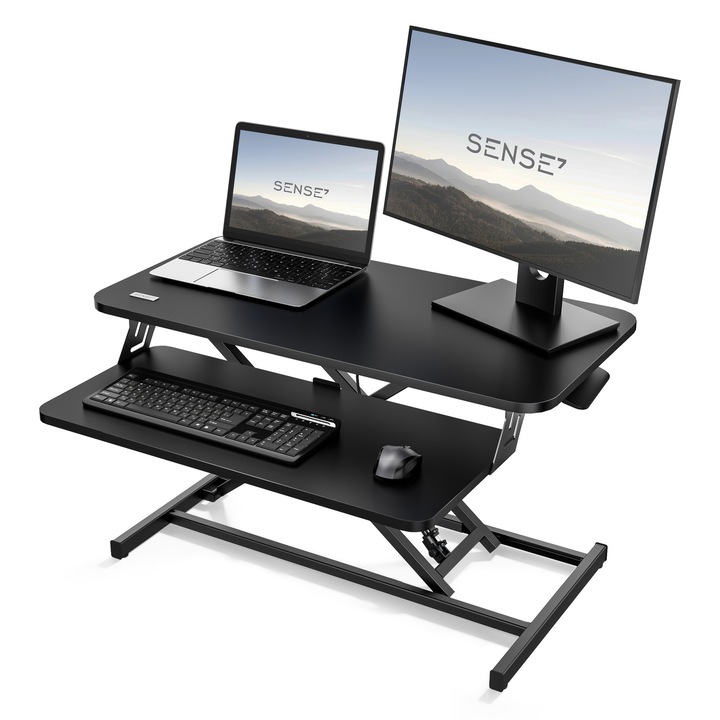 Masa pliabila Multifunctionala SENSE7, 81x40cm, 12-49cm, Convertor cu doua niveluri, Negru