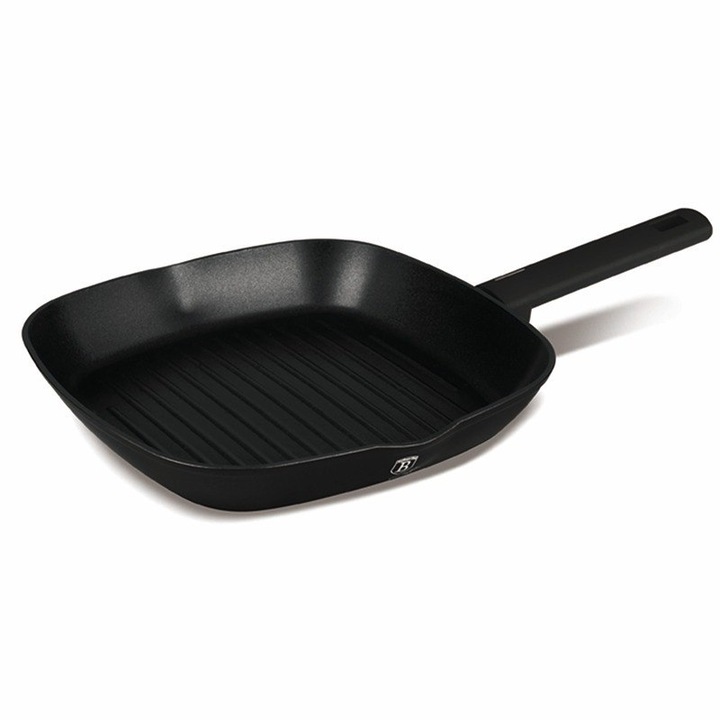 Tigaie grill BerlingerHaus, aluminiu, 28x4.1cm, neagra, mata, 2.1 litri, cu maner ergonomic