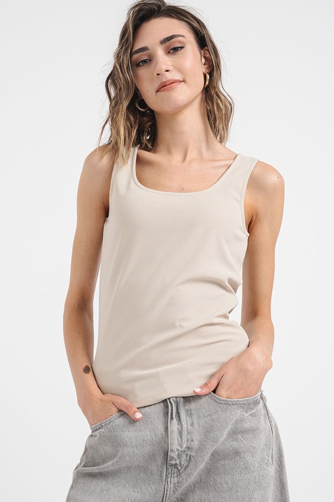 Pieces, Топ с овален връх и бляскави частици Paige, Сребрист/Светло бежово