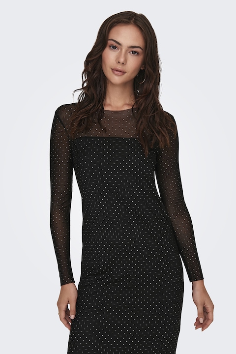 JdY, Права миди рокля с полупрозрачни ръкави, Черен