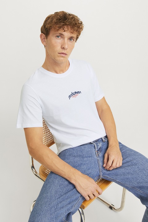 Jack & Jones, Pamutpóló logós dizájnnal, Fehér, M