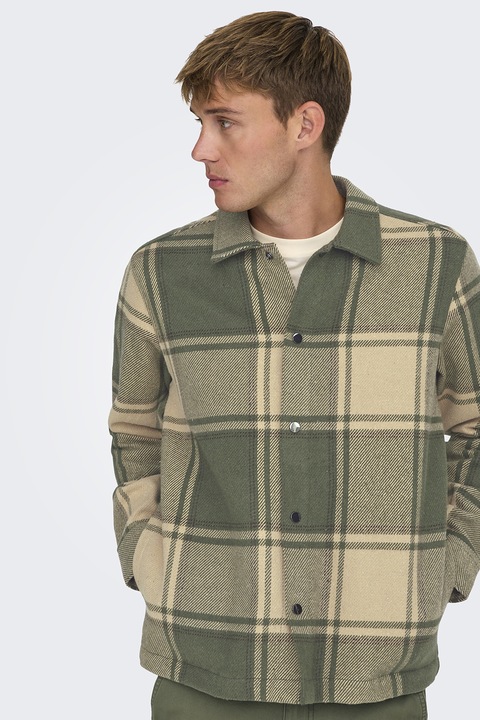 Only & Sons, Карирана риза, Бежов/Маслинено зелено