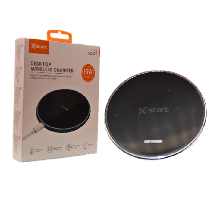 Incarcator Wireless Desktop FOTOFUN 15W, Tehnologie Avansata, Negru, Incarcare Rapida cu Lumina Ambientala