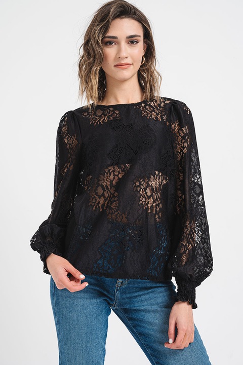 JdY, BLuza de dantela cu aspect semitransparent, Negru, XS