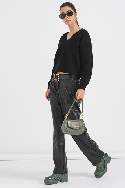 Vero Moda, Pulovr crop cu decolteu in V, Negru