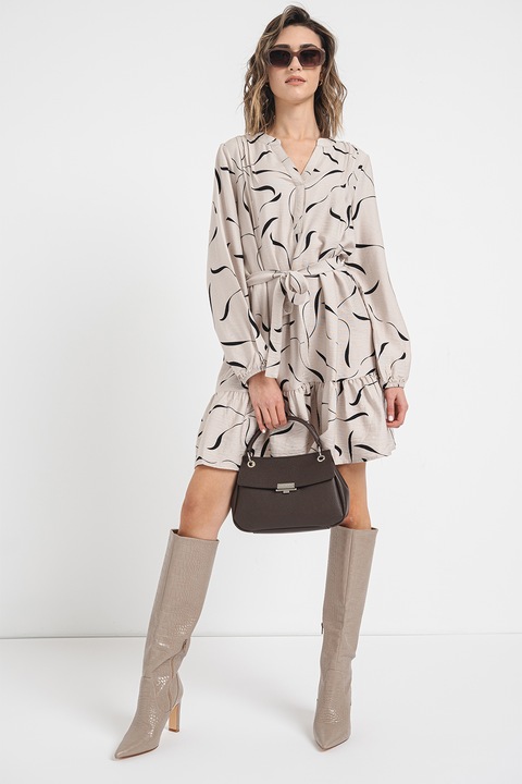 Vero Moda, Къса рокля Jessi с връзка, Черен/Сиво-бежов