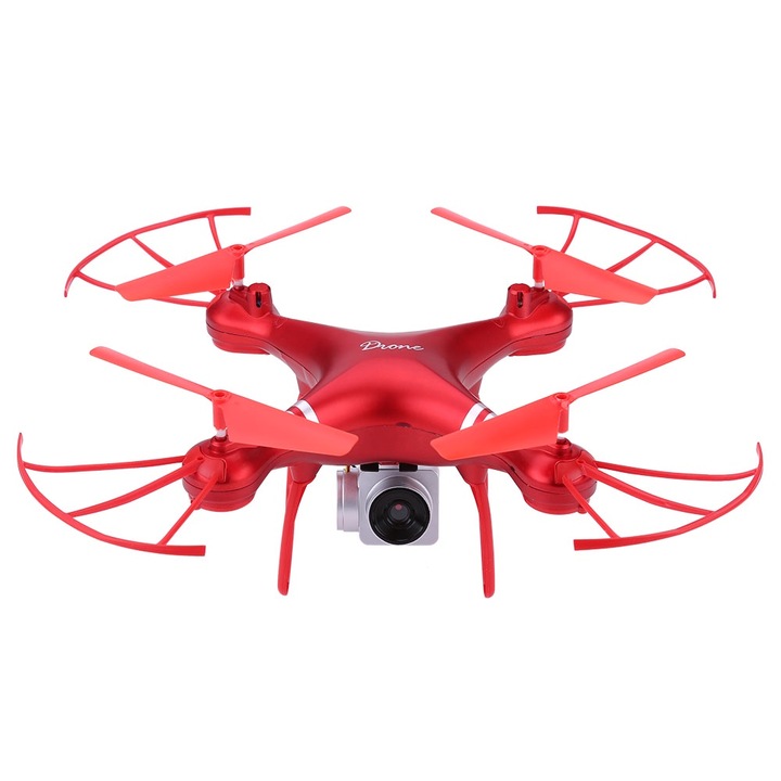 Квадрокоптер дрон Mmgoqqt 4CH, Дистанционен, С 640P камера, Wifi FPV, Режим без глава, Червен, 27.5x27.5x10cm